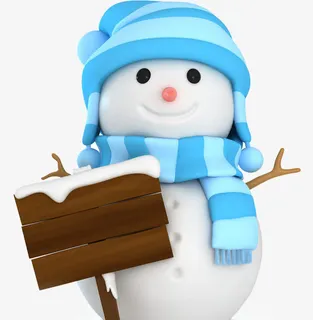 手绘可爱蓝色帽子雪人标签免抠