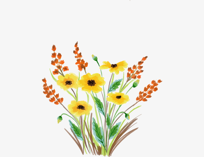 手绘春天盛放花朵免抠