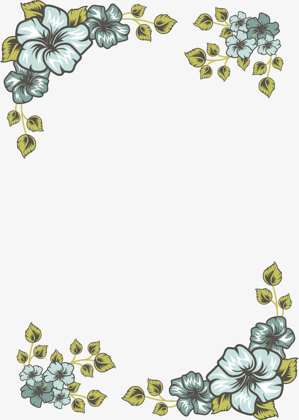 蓝色五瓣花装饰框免抠