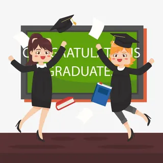 创意毕业生女孩和黑板矢量免抠