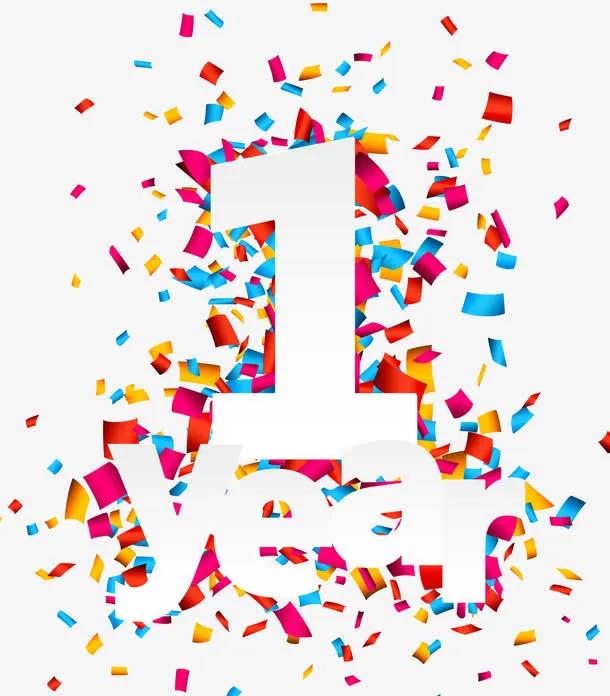 彩色纸屑一周年艺术字矢量素材免抠