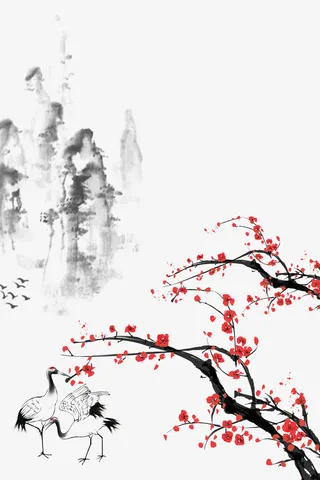 古风梅花仙鹤山免抠装饰中国风元素