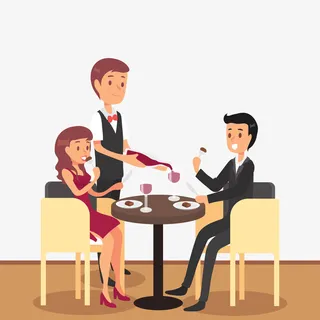 创意西餐厅用餐的男女矢量图免抠