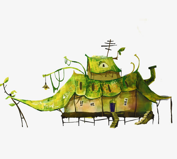 绿野仙踪魔幻手绘卡通小屋免抠