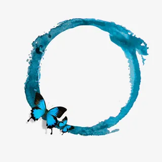 蓝色泼墨框免抠