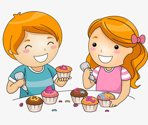 做蛋糕的小美女小帅哥免抠