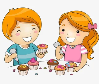 做蛋糕的小美女小帅哥免抠