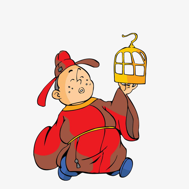 卡通拿着鸟笼的古代有钱的员外免抠