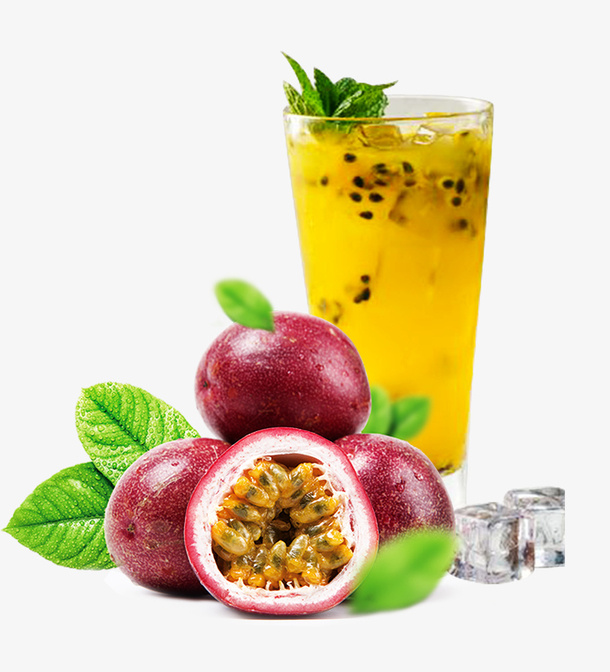 夏日酷饮百香果装饰设计免抠