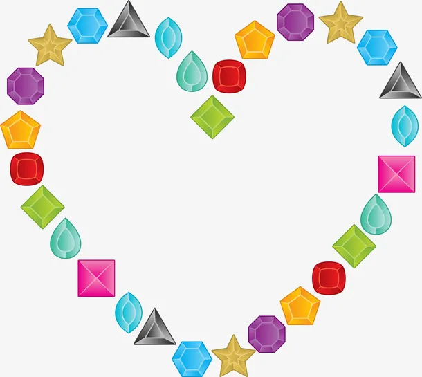 多彩简约宝石爱心边框纹理免抠