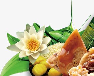 端午节粽子糯米粉红色花朵免抠