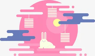 抽象月球玉兔和祥云免抠