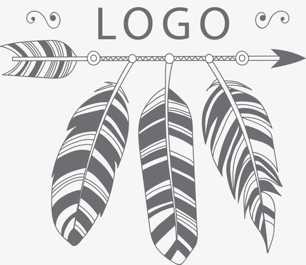 黑色手绘箭头和羽毛LOGO免抠