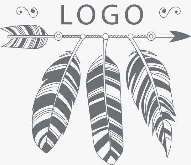 黑色手绘箭头和羽毛LOGO免抠