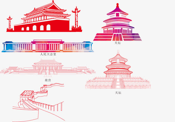 矢量手绘线描建筑免抠