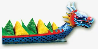 端午龙舟蓝色龙舟粽子免抠