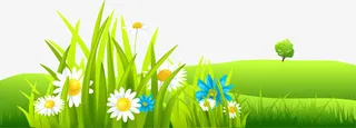 绿色清新草地花朵免抠