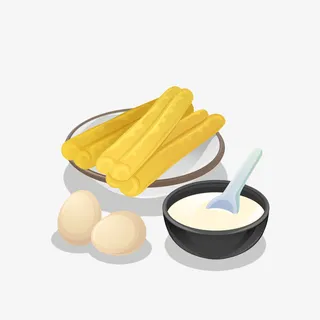 手绘早餐油条豆浆免抠