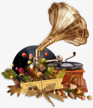 实物装饰留声唱片机蝴蝶结免抠