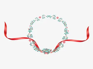 手绘花环边框与丝带免抠
