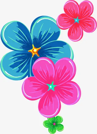彩色卡通春天艺术花朵免抠