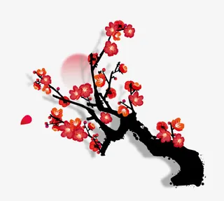 手绘中国风梅花 花朵免抠