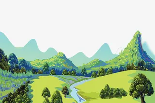 免抠卡通手绘春季草原风景免抠