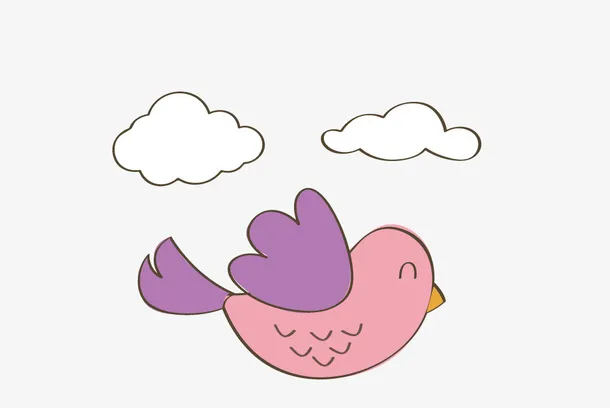 卡通手绘飞翔的小鸟和白云免抠