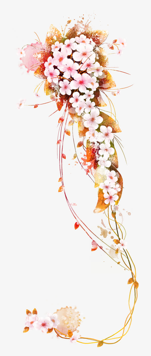 粉色手绘花草装饰图案免抠