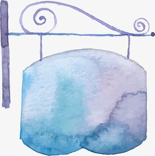 水彩手绘蓝色标牌免抠