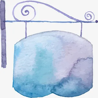 水彩手绘蓝色标牌免抠