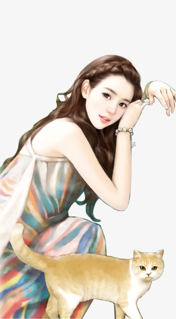 靓丽文雅现代手绘美女免抠