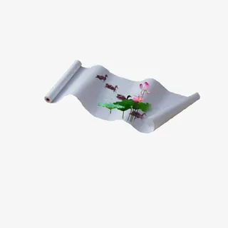 绿叶荷花画卷免抠