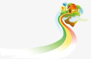 彩色春天彩虹道路建筑免抠