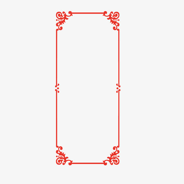 矢量红色细线条四角印花边框免抠