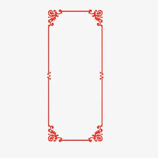 矢量红色细线条四角印花边框免抠