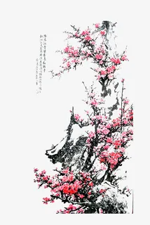 水墨绘画树枝梅花免抠