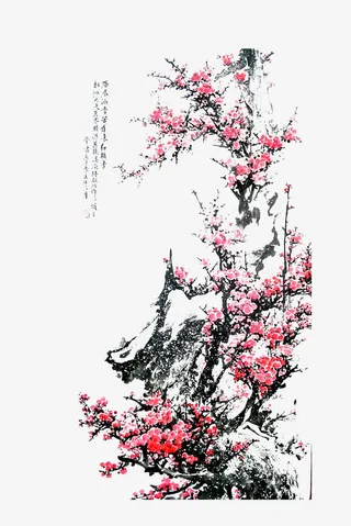 水墨绘画树枝梅花免抠