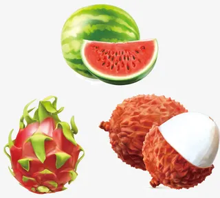 西瓜荔枝火龙果素材免抠