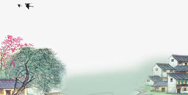 二十四节气之春分江南景色边框免抠手绘/卡通手绘元素
