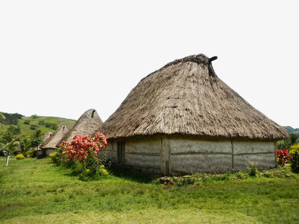 草原上灰白的茅草小屋免抠