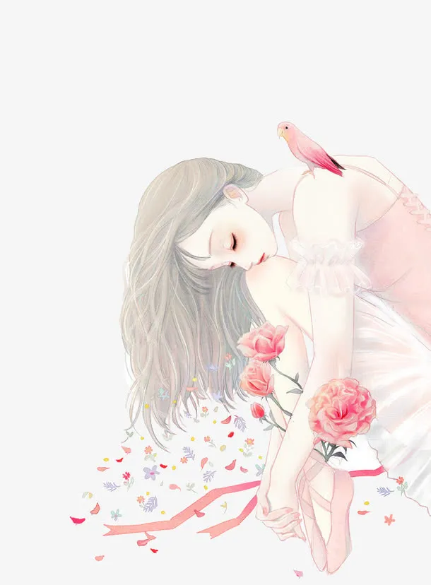 手绘唯美芭蕾女孩免抠