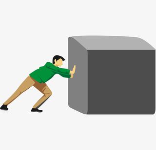 卡通版推石头的男子免抠