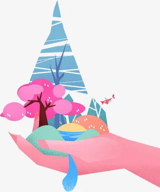 彩绘装饰手捧春天插画素材免抠