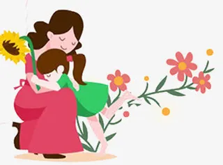 手绘母亲和女孩免抠