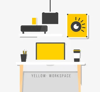 整洁黄色系工作室设计矢量免抠