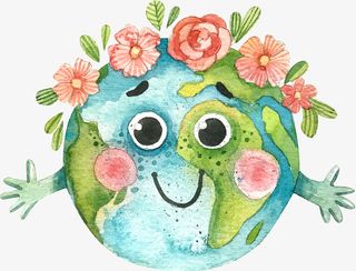 微笑水彩开心地球免抠