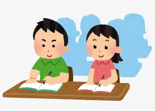 水彩做作业的男孩女孩免抠