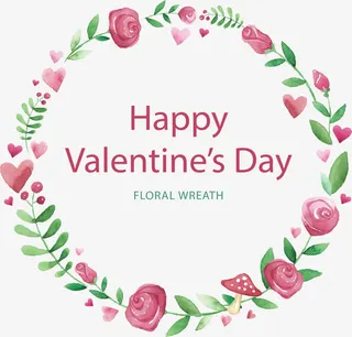 水彩玫瑰情人节花环免抠