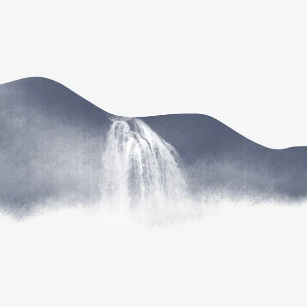 中国风山脉瀑布设计素材免抠